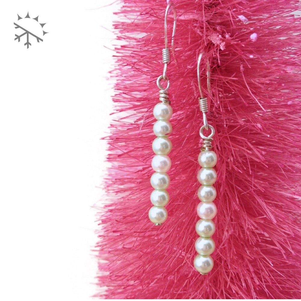 Mint Cream 7 Pearl Dainty Stick Earrings Handmade